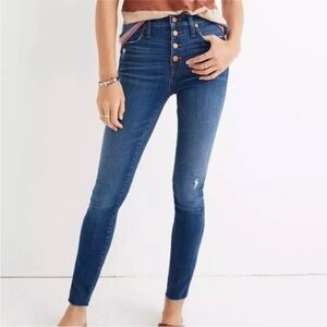 Madewell 10" High Rise Skinny Jeans in Hanna Wash Button Fly Raw Hem Womens 29